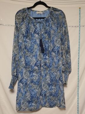 RAMY BROOK Silk Chiffon Blue Gray Abstract Flowy Dress Lg Boho Resort Soft